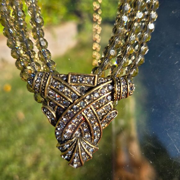 Heidi Daus Smoky Topaz Strand Swarovski Crystal Torsade Choker Necklace - Picture 3 of 11